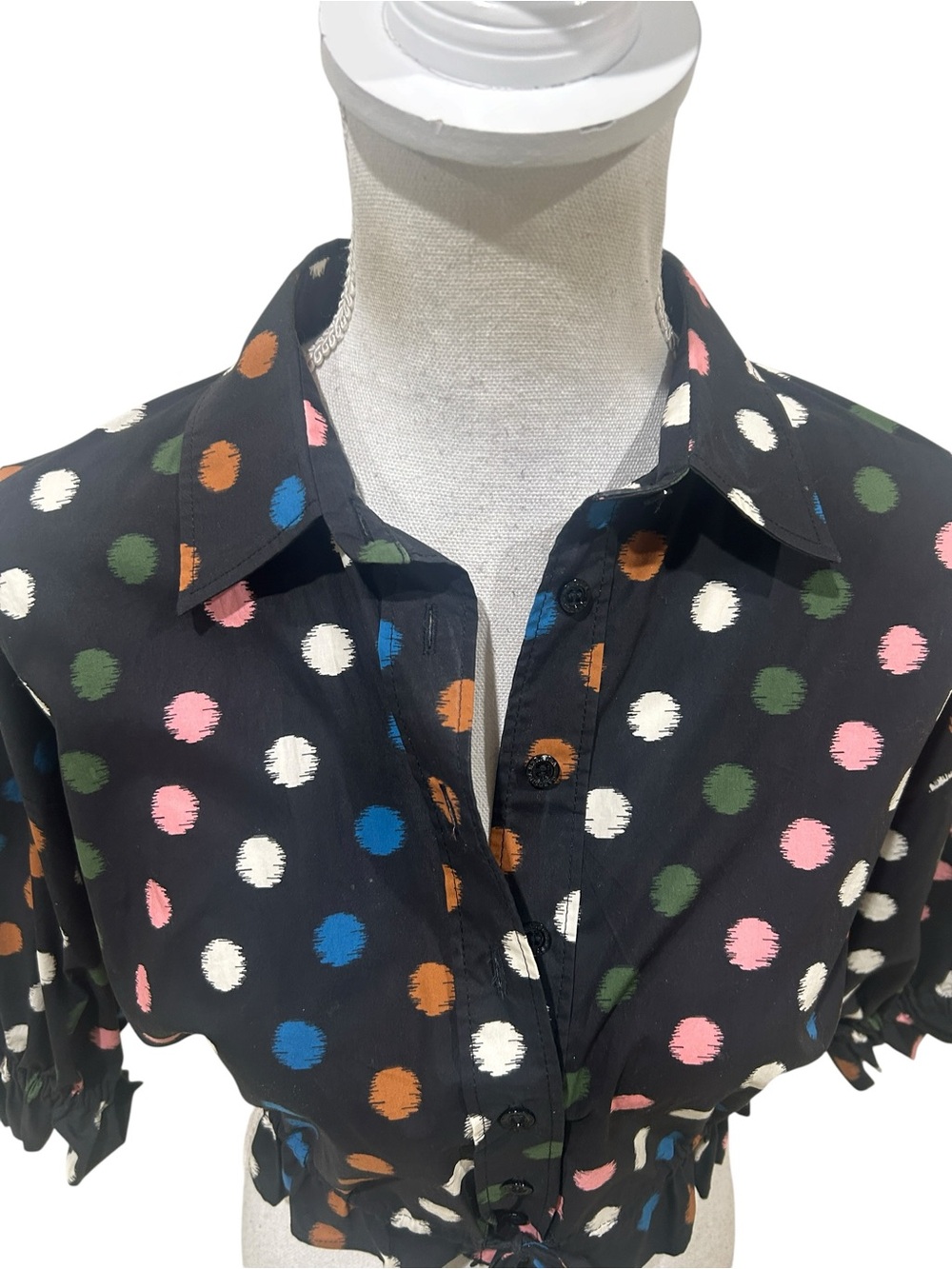Carolina Herrera Black Button-Down Polka Dot Crop Top size 4 - Picture 7 of 14